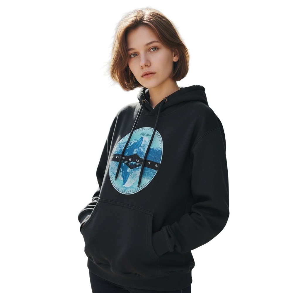 Prairie‎ Mountain Yosemite National Park Graphic Hoodie Black Size Medium Unisex